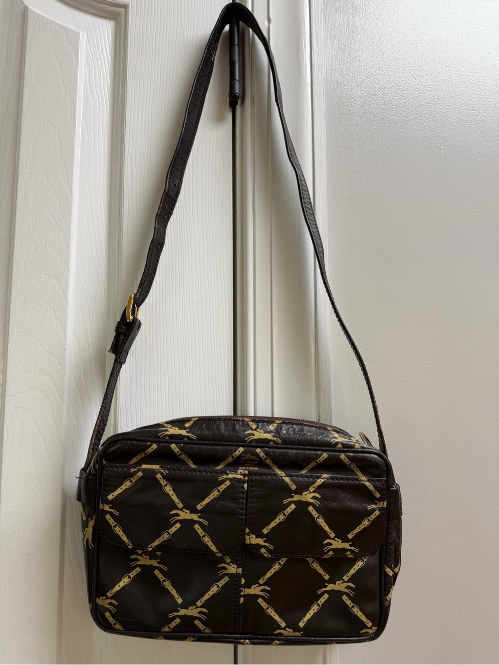 Longchamp Crossbody with Gold Chain Motif